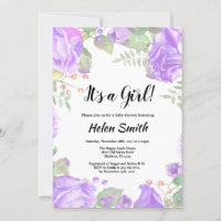 C'est une fille violet Baby shower floral Invitati