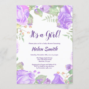 Invitation C'est une fille violet Baby shower floral Invitati