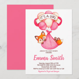 Invitation C'est une fille Watercolor Fox Baby shower Invitat