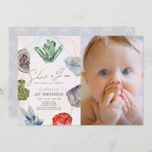Invitation C'est une Gem Crystals Gemstone 1er anniversaire P