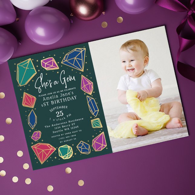 Invitation C'est une Gem Crystals Gemstone Kid Photo Annivers (Créateur téléchargé)