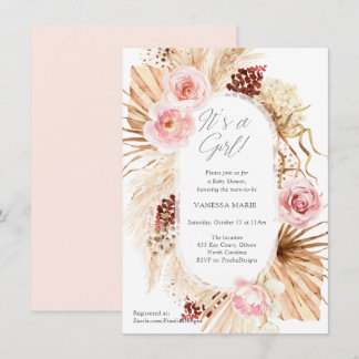Invitation C'est une jeune fille boho arche fleurie moderne a