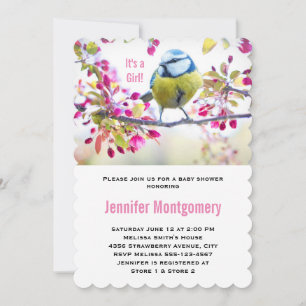 Invitation C'est une jolie fille Bleue Oiseau Springtime Baby