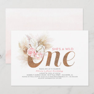 Invitation C'est une nature sauvage - Pampas rose 1er anniver
