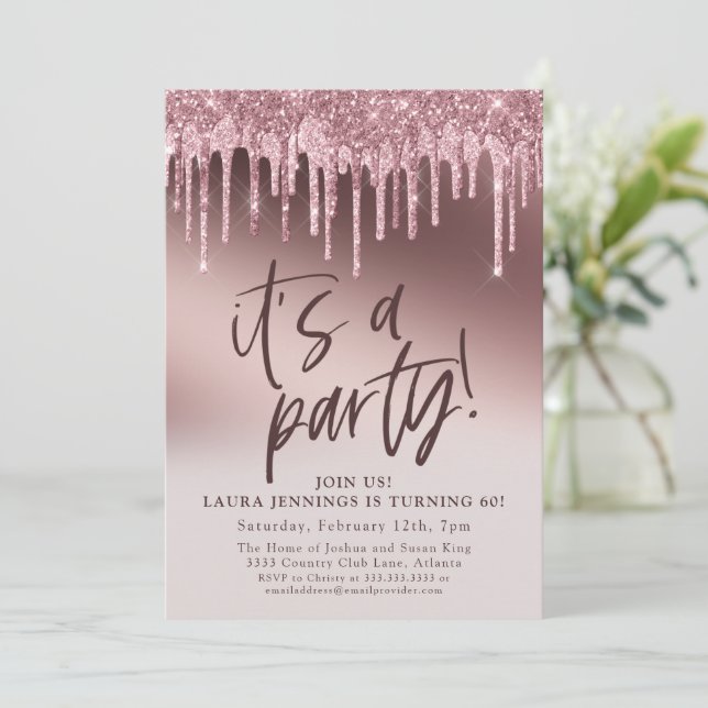 Invitation C'est une Parties scintillant rose fête 60e annive (Debout devant)