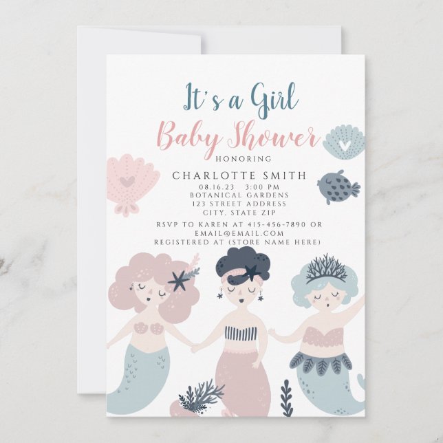 Invitation C'est une petite fille Baby shower sirène (Devant)