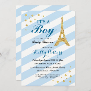 Invitation C'est une rayure bleue de Tour Eiffel de baby