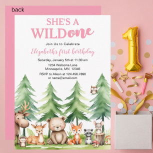 Invitation C'est une sauvage - Animaux des bois 1er anniversa