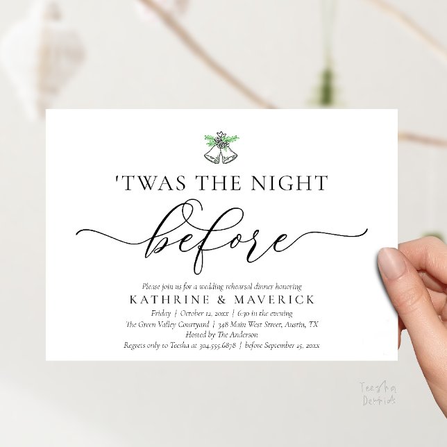 Invitation C'Était La Nuit Avant Le Dîner De Répétition Class ('Twas The Night Before Modern Romantic Wedding Rehearsal Dinner Invitation Card PDF Black White)