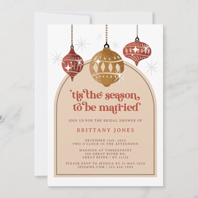 Invitation Cette saison Fête des mariées de Noël rétro rouge (Devant)