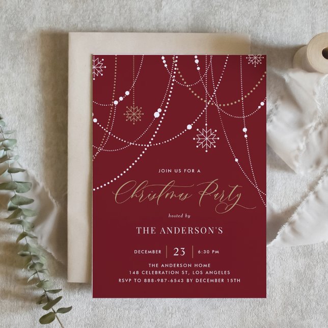 Invitation Chaîne blanche éclaire la fête de Noël bordeaux (Créateur téléchargé)