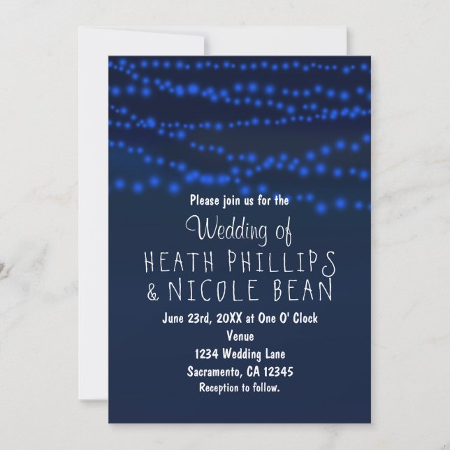 Invitation Chaîne brillante bleue Éclairage Mariage Invitatio (Devant)