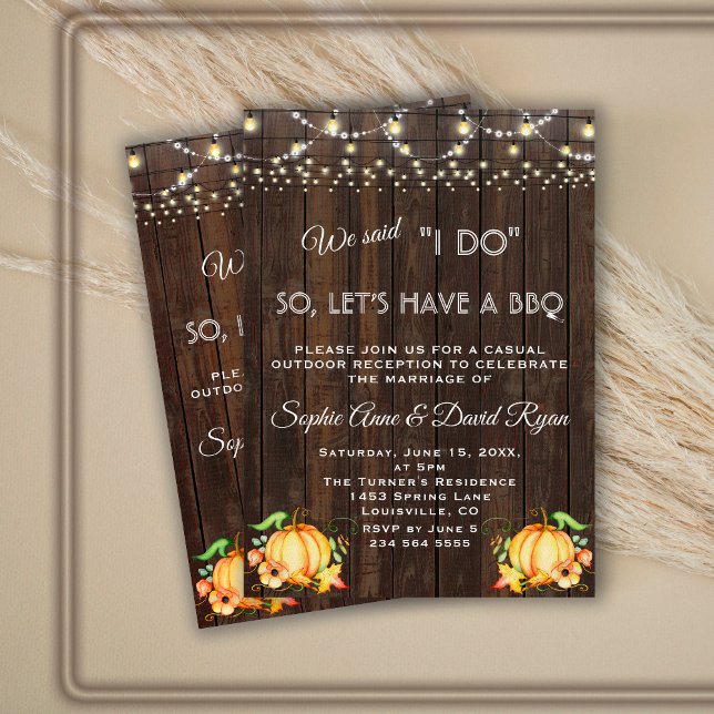 Invitation Chaîne d'automne Citrouille lumières Wood I DO BBQ (Créateur téléchargé)