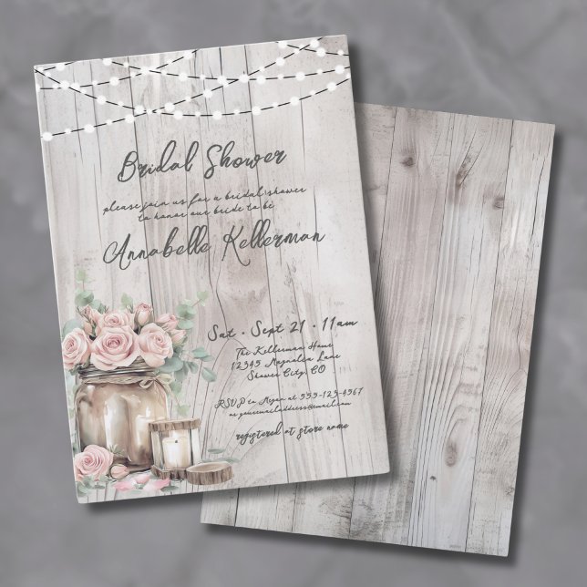 Invitation Chaîne de bois rustique éclaire la Fête des mariée (Rustic Wood String Lights Country Bridal Shower Invitation )