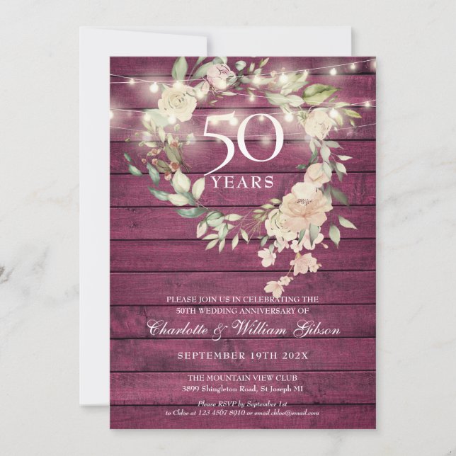 Invitation Chaîne de bois rustique éclaire le 50e anniversair (Devant)