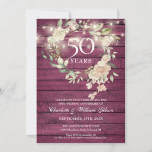 Invitation Chaîne de bois rustique éclaire le 50e anniversair