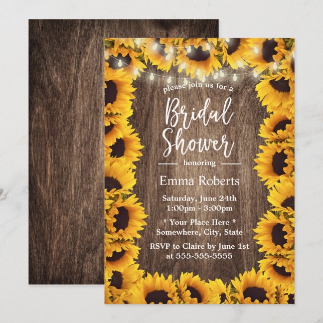 Invitation Chaîne de cadre de tournesol rustique Fête des mar (Devant / Derrière)