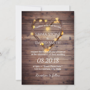 Invitation Chaîne de coeur rustique Lumières Pays Mariage de 