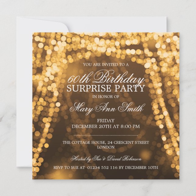 Invitation Chaîne de fête d'anniversaire Surveday Lights Gold (Devant)