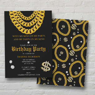 Invitation Chaîne de lien cubain Hip Hop Gold pour fête d'ann
