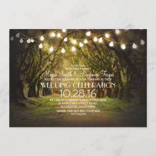 Invitation Chaîne de lumières Arbres Chemin Mariage rustique 