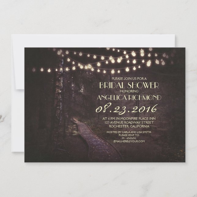 Invitation chaîne de lumières arbres rustiques douche nuptial (Devant)