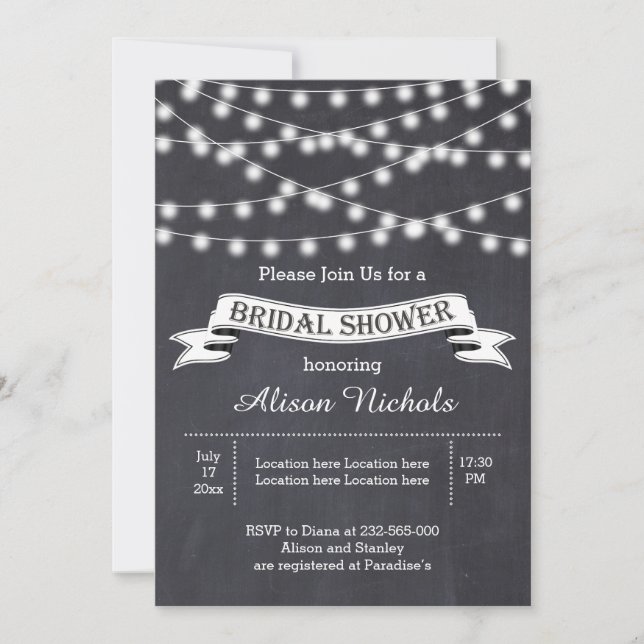 Invitation Chaîne de lumières & bannière mariage douche nupti (Devant)