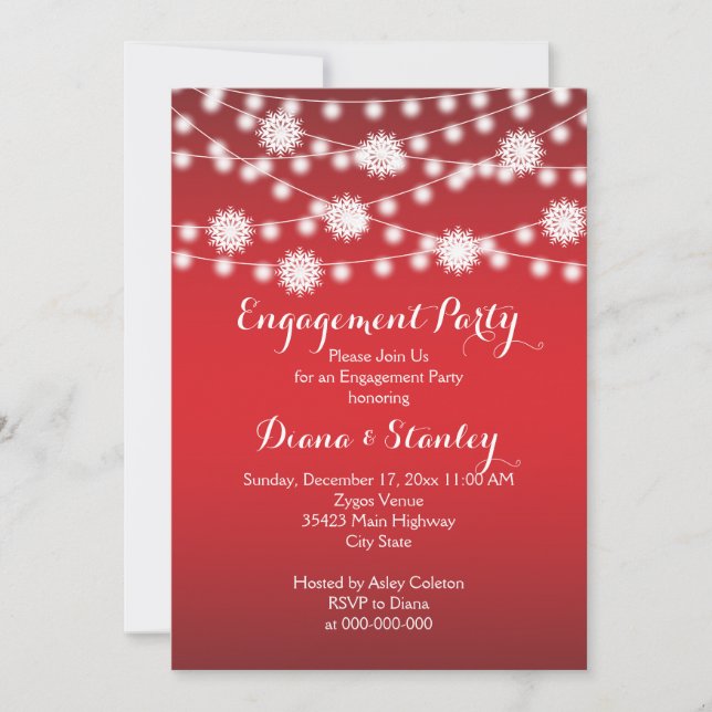 Invitation Chaîne de lumières flocons de neige rouge mariage  (Devant)