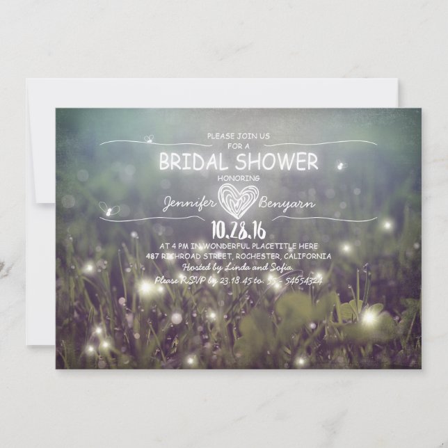 Invitation chaîne de lumières lucioles douche nuptiale rustiq (Devant)
