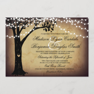 Invitation Chaîne de lumières Mariage de chêne rustique Invit