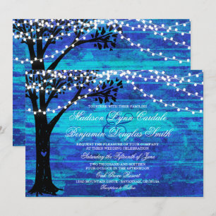 Invitation Chaîne de lumières Oak Tree Blue Wedding Invite