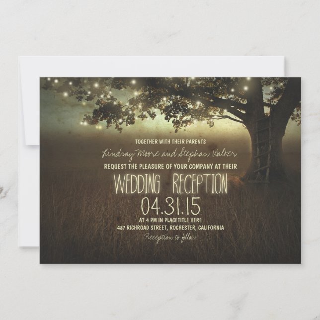 Invitation chaîne de lumières réception de mariage rustique (Devant)