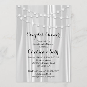 Invitation Chaîne de lumières sur la douche blanche Satin Cou