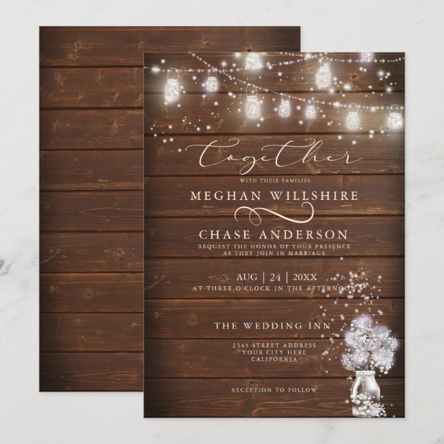 Invitation Chaîne de pot Mason rustique éclaire laBrideBarefo (Devant / Derrière)