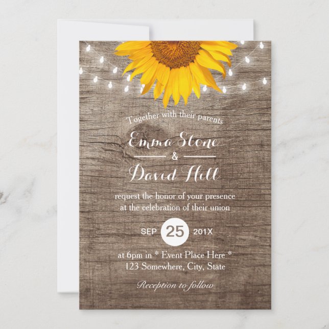 Invitation Chaîne de tournesol rustique illumine mariage vint (Devant)