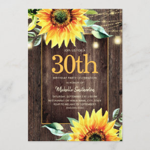 Invitation Chaîne de tournesol rustique Lumière 30e anniversa