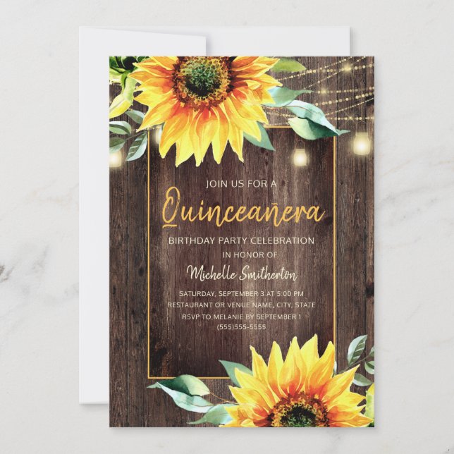 Invitation Chaîne de tournesol rustique Lumière Quinceañera A (Devant)