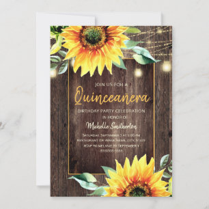 Invitation Chaîne de tournesol rustique Lumière Quinceañera A
