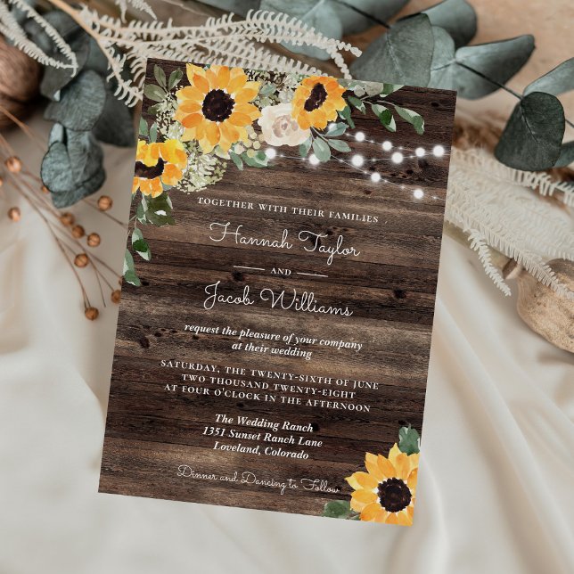 Invitation Chaîne de tournesol rustique Lumières Mariage en b (Créateur téléchargé)