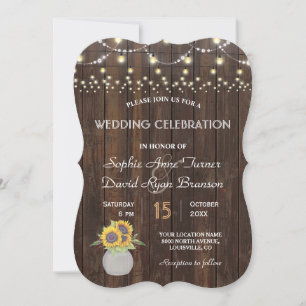Invitation Chaîne de tournesols Lumières Vieux Mariage en boi