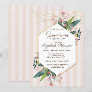 Invitation Chaîne d'éclairage Floral strié Quinceañera