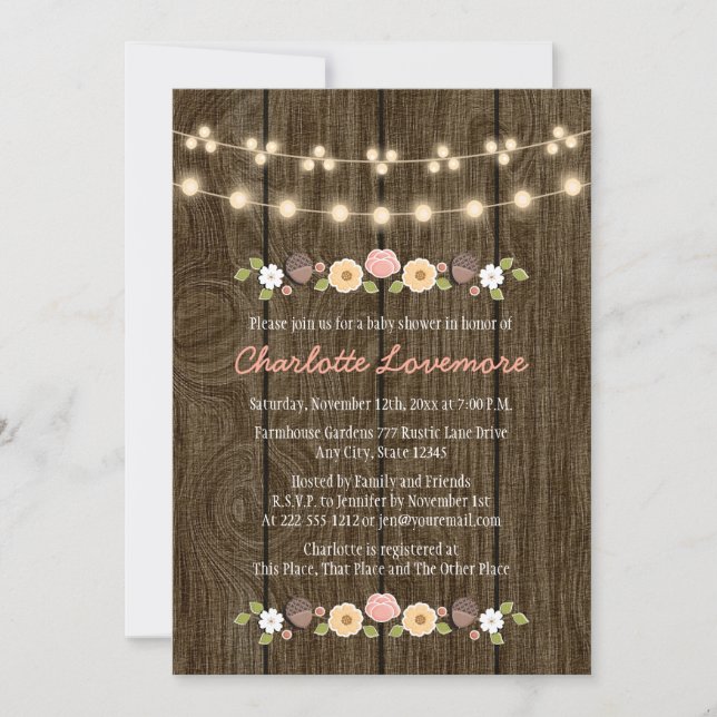 Invitation Chaîne d'éclat rousse Automne Baby shower rustique (Devant)