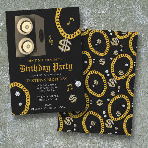 Invitation Chaîne en or Hip Hop Subwoofer Anniversaire 80's 9