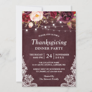 Invitation Chaîne Florale Bourgogne illuminant Thanksgiving D