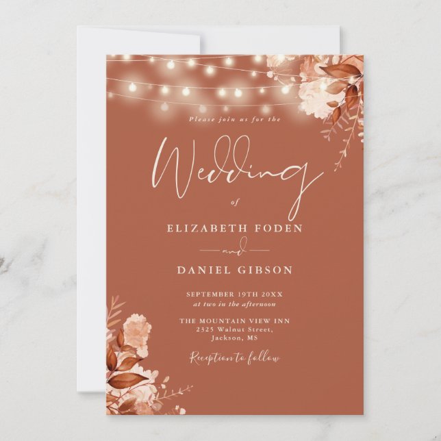 Invitation Chaîne Florale Rustique Mariage de automne en terr (Devant)