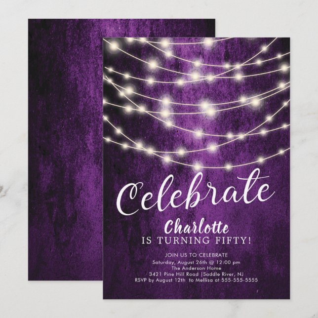 Invitation Chaîne Lights Célébrer l'invitation d'anniversaire (Devant / Derrière)