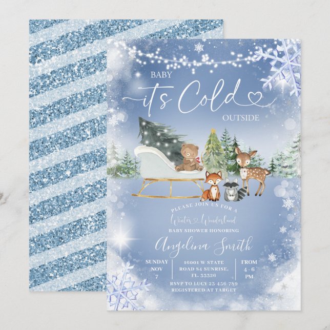 Invitation Chaîne Lights White Snowflake Tree Baby shower Dan (Devant / Derrière)