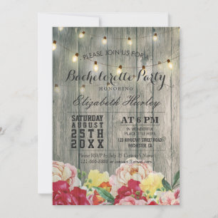 Invitation Chaîne Lumière Bois Rustique Floral Bachelorette P
