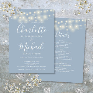 Invitation Chaîne Lumière Dusty Bleu Tout En Un Simple Mariag