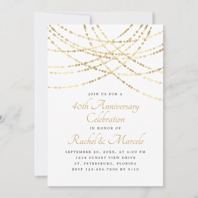 Invitation Chaîne Lumière Or Élégant Mariage Anniversaire (Devant)